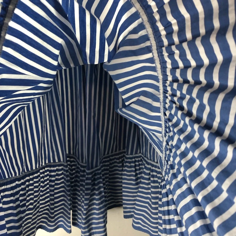 Kate Spade Striped Cotton Skirt Sz S Full Midi Ruffled Hem Coastal Summer Preppy - Picture 9 of 10